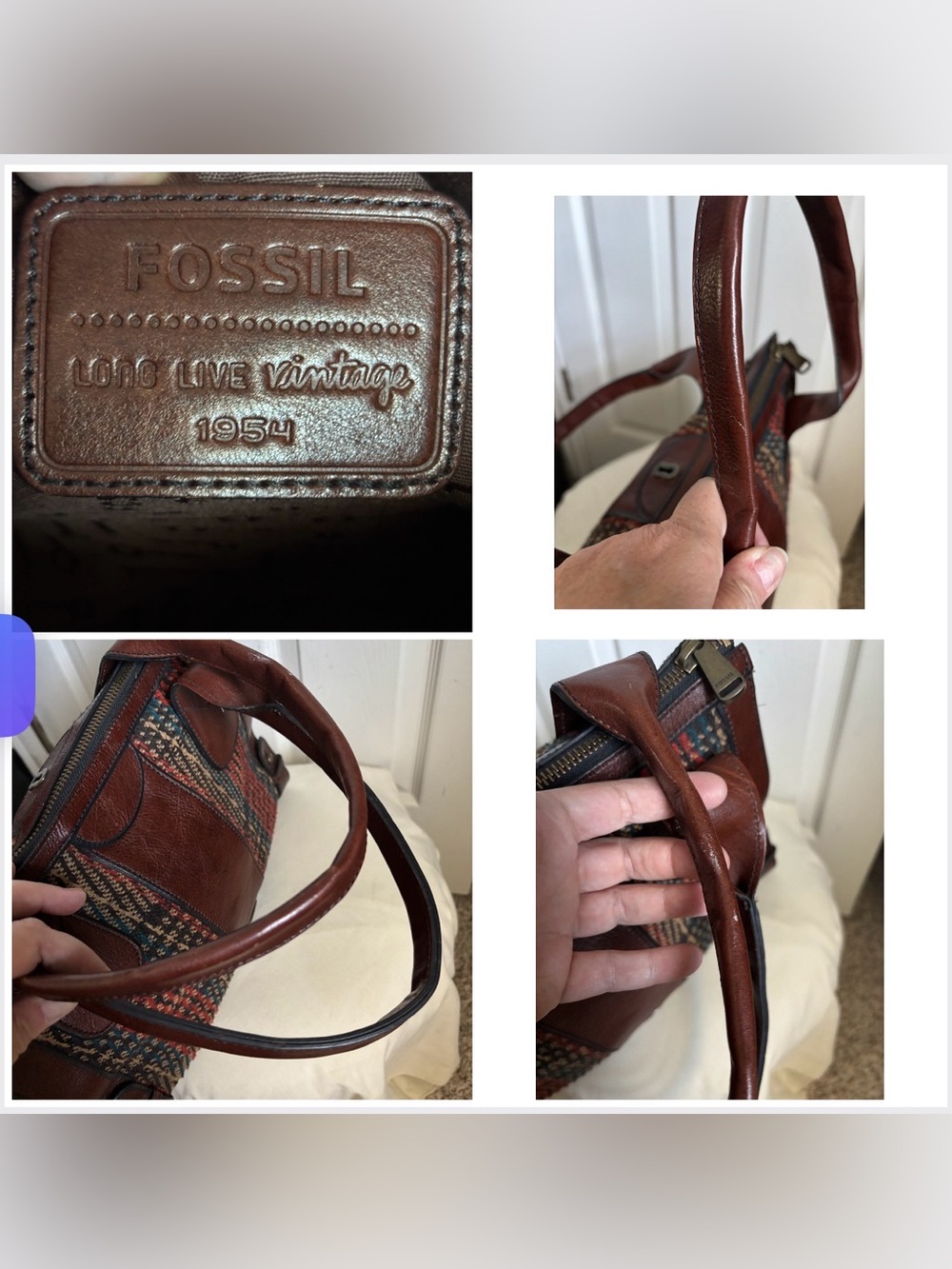 Fossil Large Canvas and Leather Satchel - Picture 14 of 14